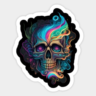 Multicoloured Smoking Skull Sticker